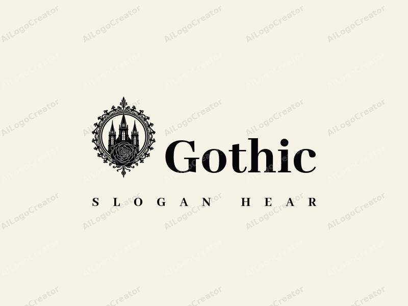 Gothic design features intricate Gothic architecture, stylized Gothic fashion elements, a black rose, and spires, combined with a clean background.