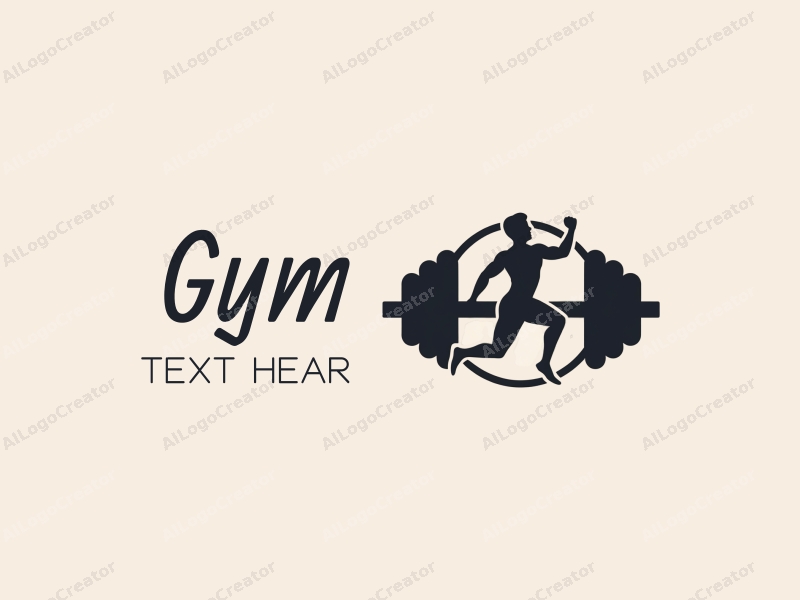 modern design features a stylized dumbbell and a dynamic runner silhouette, combined with a clean background and a harmonious layout.