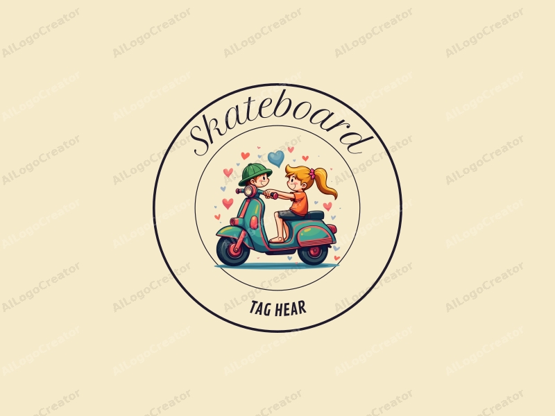 playful design features a vibrant skateboard and scooter intertwined with family elements, using a colorful palette combined with a clean background.