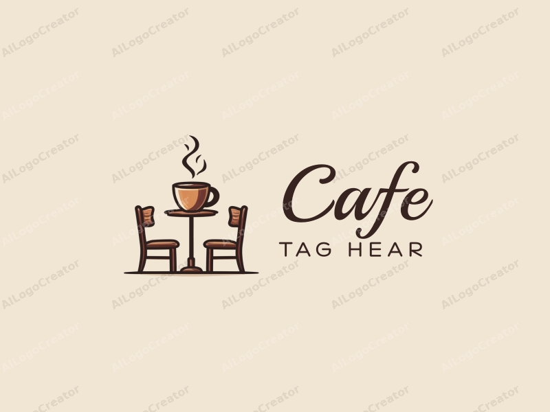 vintage design features a stylized coffee cup, retro tables and chairs, combined with a clean background.