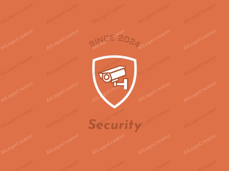 minimalist design features a stylized security camera and a shield, combined with a modern design approach and a clean background.