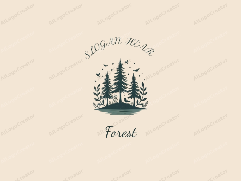 vintage design features a serene forest scene with stylized trees, delicate leaves, and small birds, combined with a clean background.