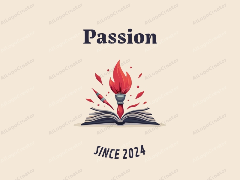 playful design features a vibrant red paintbrush and an open book, symbolizing passion and enthusiasm for art and education, combined with a clean background.