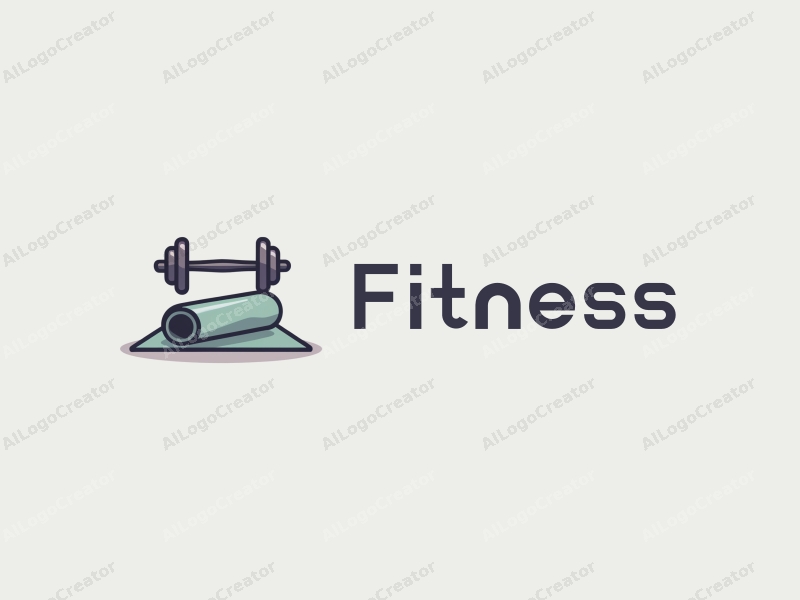 a modern design featuring a stylized dumbbell and a yoga mat, combined with a clean background and a harmonious layout, emphasizing fitness and sports elements.