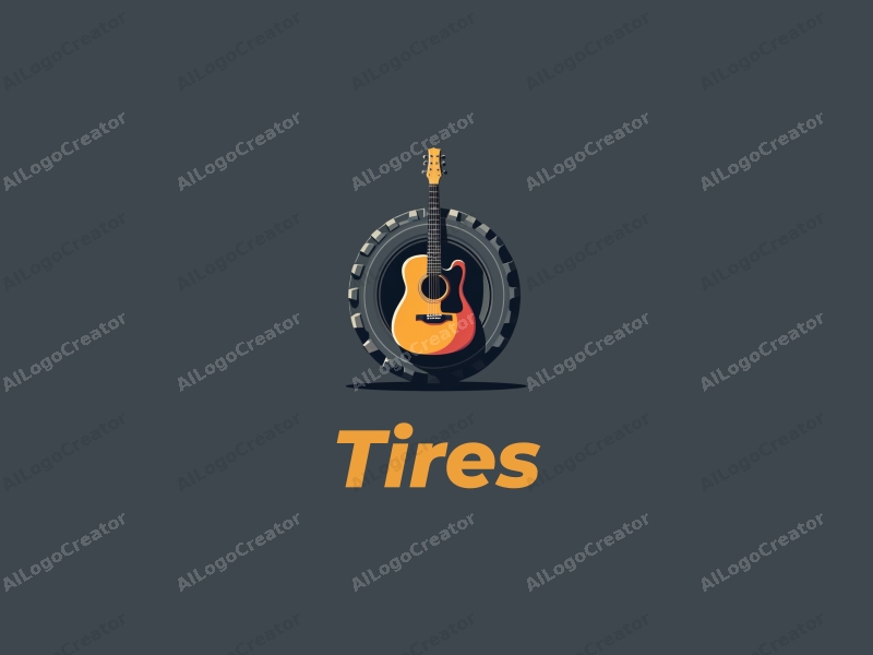 a modern design featuring a stylized tire and a guitar, combined with a clean background and a harmonious composition.