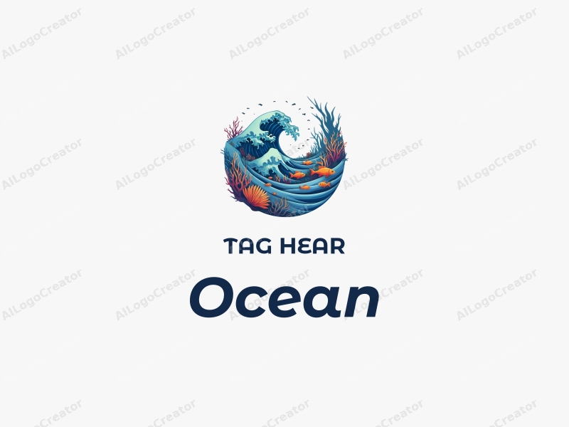 a modern design featuring stylized waves, vibrant marine life, corals, and schools of fish, combined with a clean background.