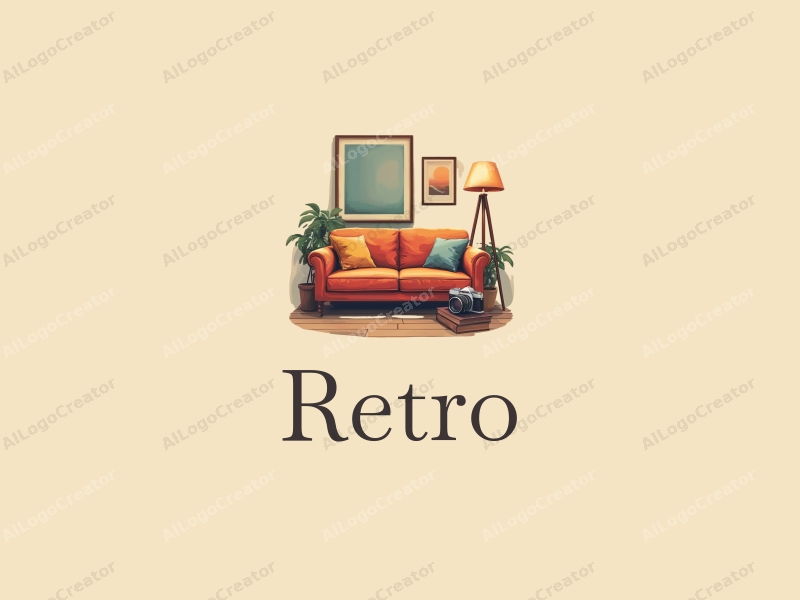 vintage design features a retro sofa, a retro poster, vintage books, and an old camera, combined with a clean background.