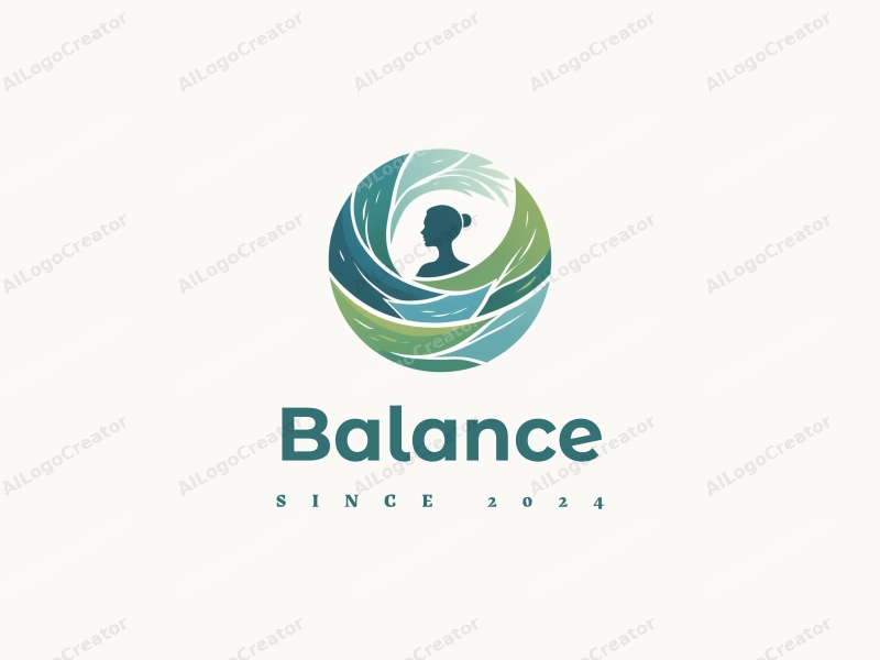 a modern design featuring elements of balance and harmony, incorporating sports and health themes, with a clean background and a combination of blue and green colors.