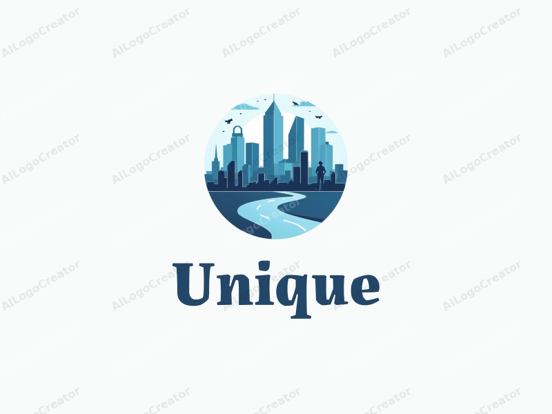 a modern minimalist design featuring stylized architectural elements, silhouettes of people, and a cityscape with surveillance motifs, combined with a clean blue and white background.