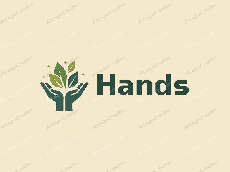 a modern minimalist design featuring a stylized hand holding elements symbolizing resources and development, combined with a clean background in skin tone colors.