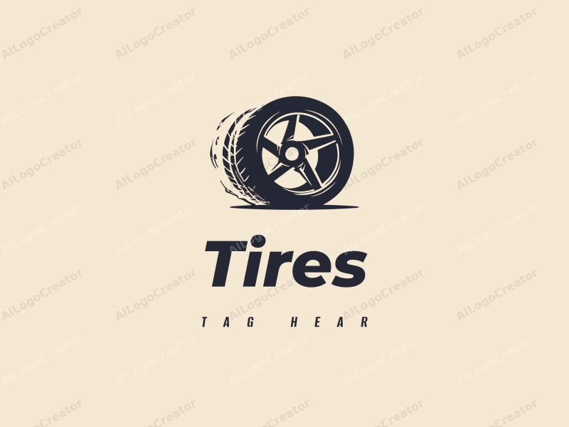 modern design features a stylized tire and car wheel, emphasizing speed with clean lines and a minimalist approach combined with a simple background.