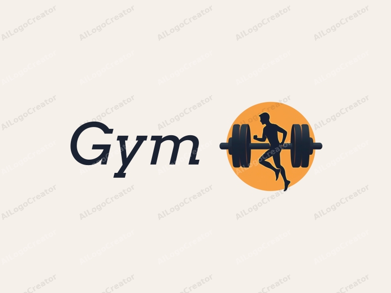 modern design features a stylized dumbbell and a dynamic runner silhouette, combined with a clean background and a harmonious layout.