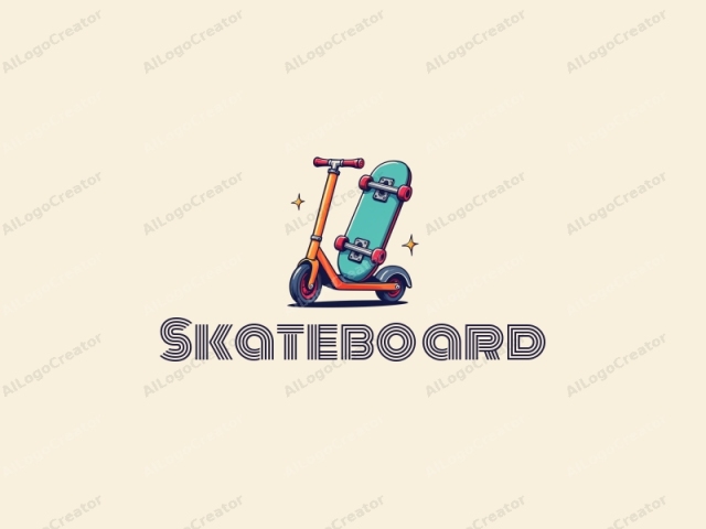 spielerisches Design mit einem lebendigen Skateboard und Scooter mit dynamischen Rädern, kombiniert mit einem sauberen Hintergrund und einem Gefühl der Bewegung.