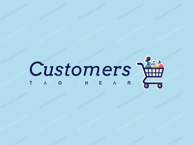 modern design features a stylized shopping cart, a silhouette of a shopper, and product elements combined with a clean blue background.