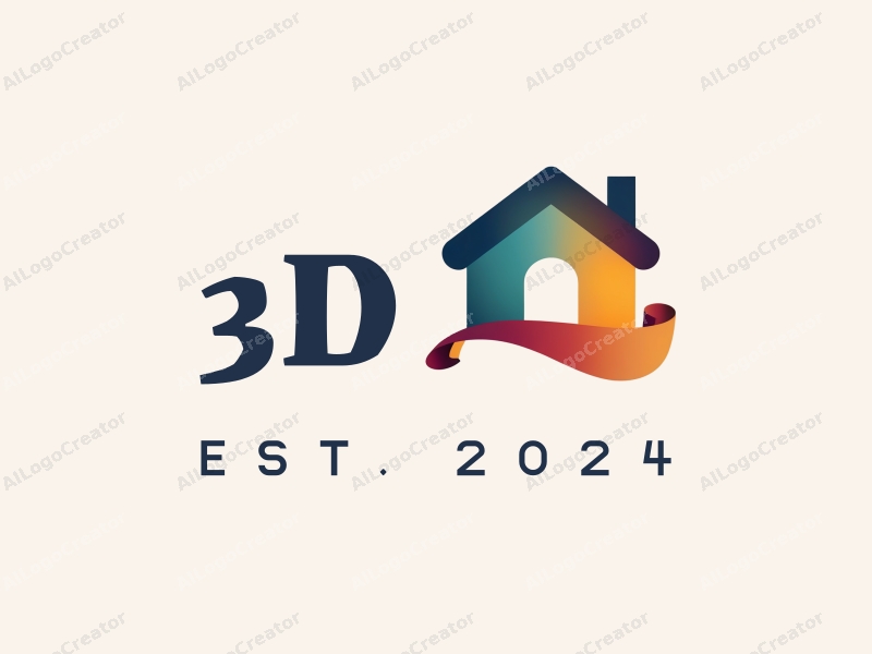 a modern design featuring a colorful 3D house and a dynamic scroll, incorporating a playful and vibrant aesthetic with clean lines and a harmonious composition.