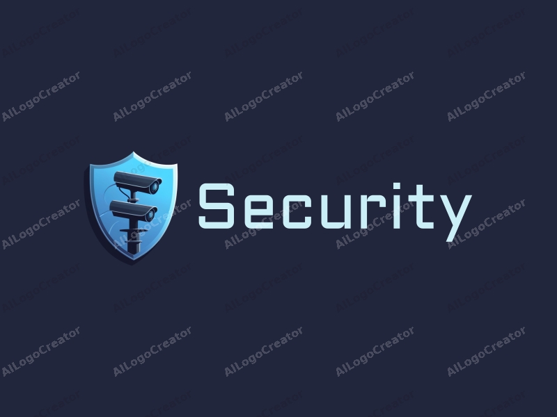 modern design features a stylized shield, a sleek surveillance camera, and a signal tower, combined with a clean background in blue and black.