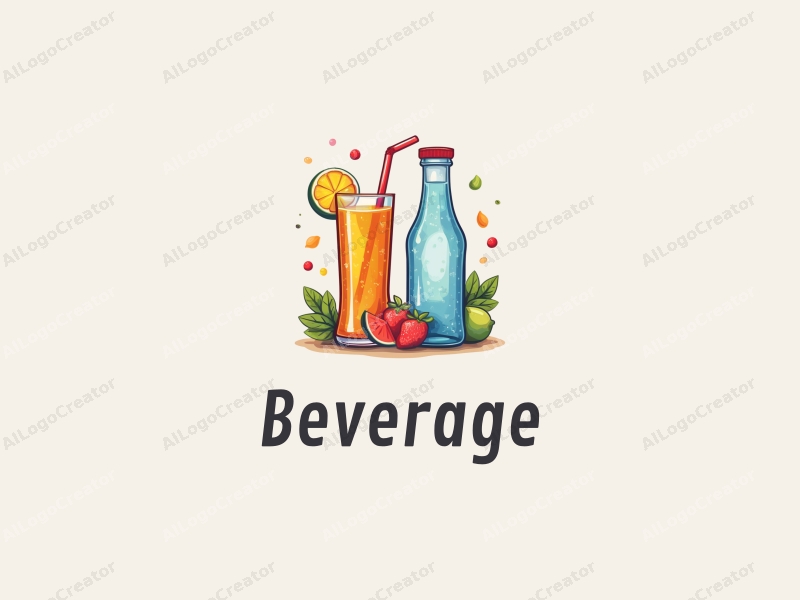 a modern design featuring vibrant juice and sparkling water elements, incorporating a playful and colorful approach combined with a clean background.