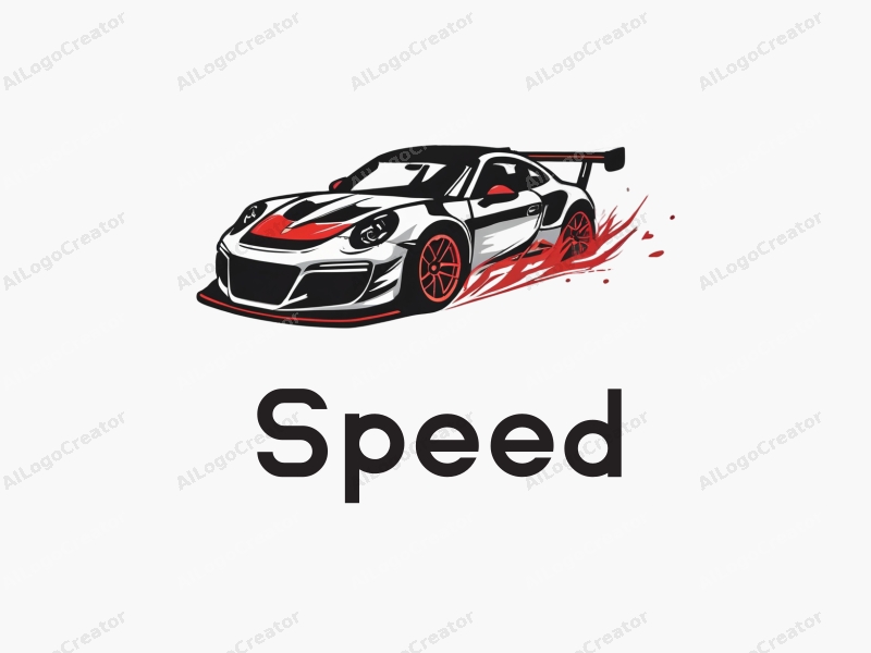 a modern design featuring dynamic lines representing speed, a stylized racing car silhouette, and an abstract engine shape, combined with a clean background.