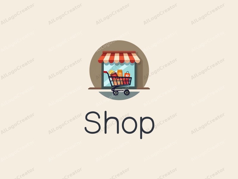 modern design features a stylized shop front, a shopping cart filled with products, combined with a clean background and a harmonious layout.