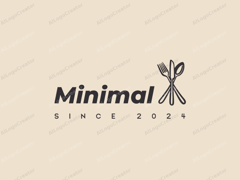 minimalist design features a stylized fork and spoon, combined with a clean background and a tag style approach.