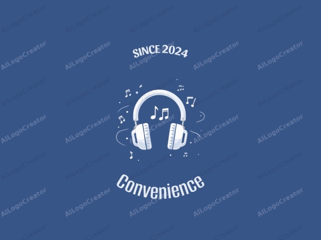 modern design features a stylized headphone silhouette intertwined with musical notes, emphasizing convenience and practicality, combined with a clean blue background.