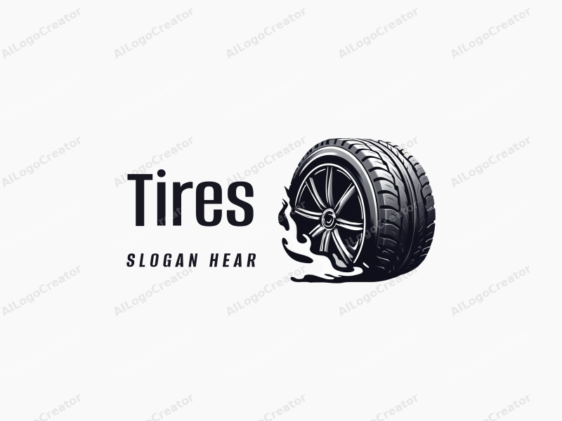 modern design features a stylized tire and car tire silhouette, emphasizing power and motion, combined with a clean black background.