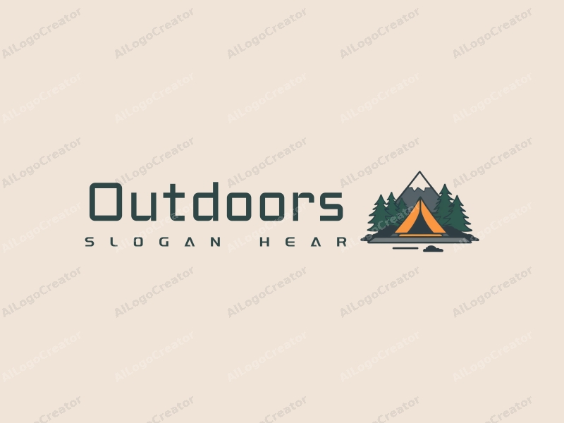 modern design features a stylized camping tent and mountain peak, combined with a clean background and a harmonious composition.