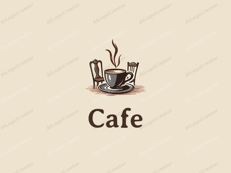 vintage design features a stylized coffee cup, an antique chair, and a cozy café setting combined with a clean background.