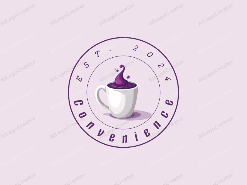 modern design features a white cup with purple syrup, emphasizing convenience and practicality, combined with a clean background.