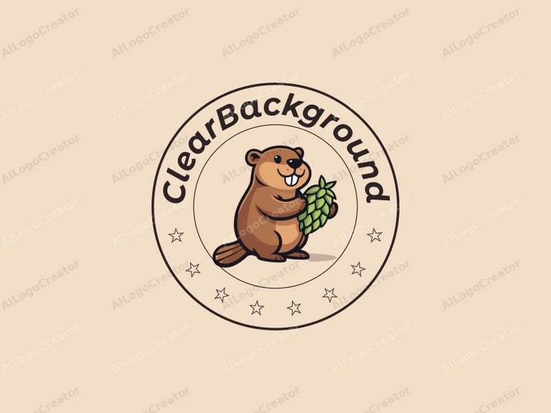 minimalist design features a stylized beaver and hops, combined with a clear background and a clean, simple aesthetic.