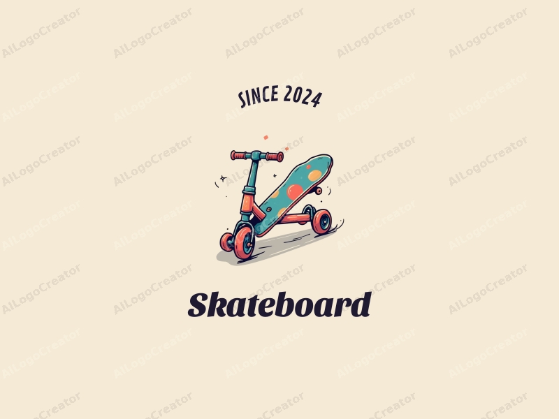 playful design features a vibrant skateboard and scooter with dynamic wheels, combined with a clean background and a sense of movement.