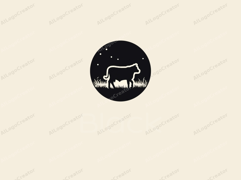 minimalist design features a stylized cow silhouette and ranch elements against a black night background, creating a clean and harmonious composition.