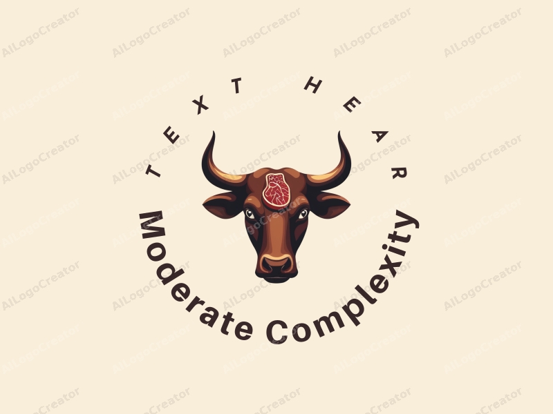 modern design features a stylized bull head and a detailed steak, combined with a clean background and a minimalist approach.