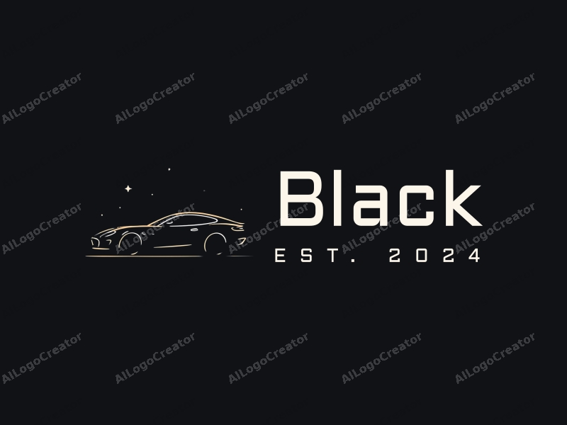 minimalist design features a sleek car silhouette against a starry night sky, with a clean black background and simple lines.