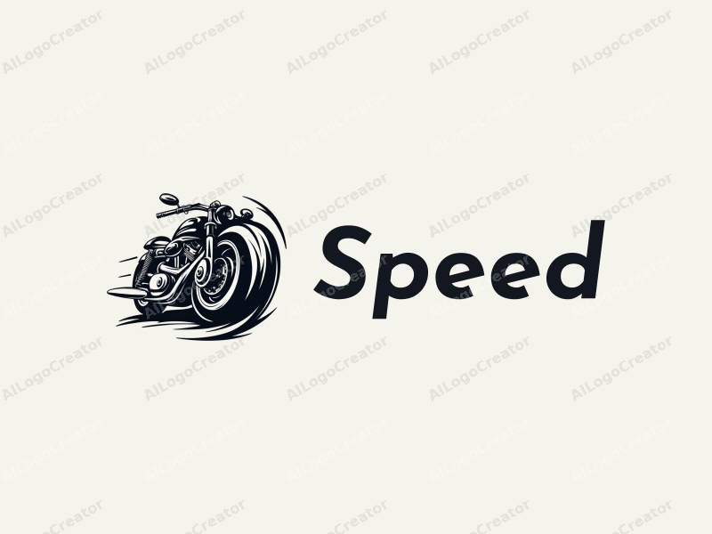 a modern design featuring dynamic lines representing speed, a stylized engine and tire, combined with a clean background to emphasize power and motion.