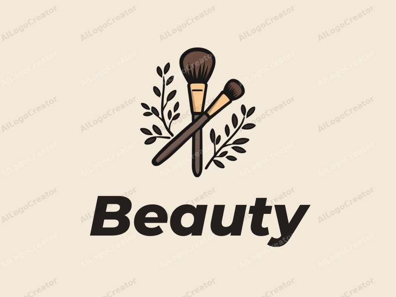 a modern design featuring elements of beauty and makeup, incorporating herbs and a makeup brush, combined with a clean background.