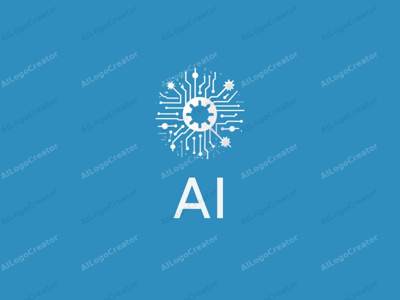 a modern design featuring elements of intelligence and algorithms intertwined with circuit patterns and gears, combined with a clean blue background.