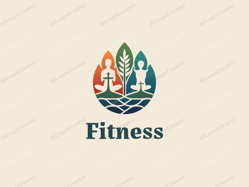 modern design features fitness elements like dumbbells and yoga poses, combined with stylized trees, creating a harmonious and clean composition.