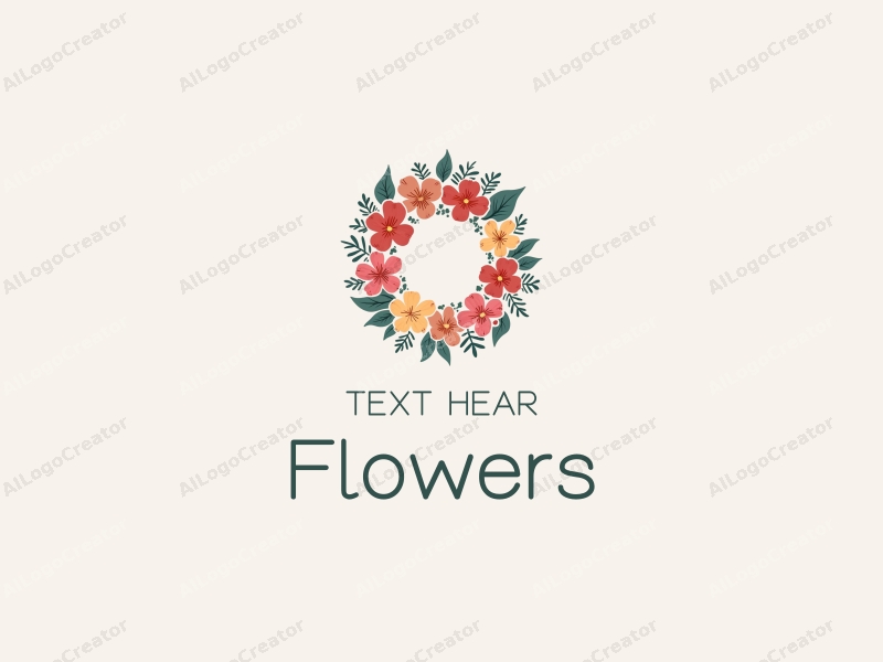 playful design features vibrant flowers and petals arranged in a circular wreath, complemented by playful leaves, all set against a clean background.