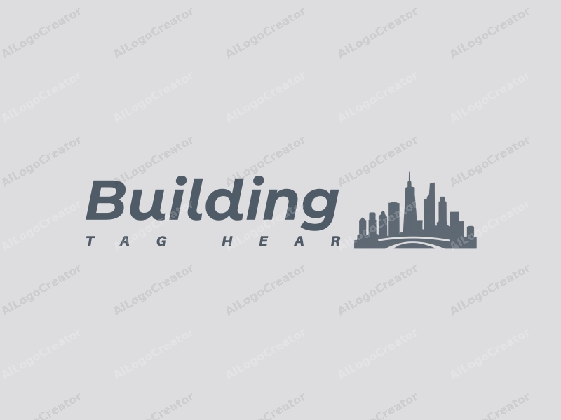 minimalist design features sleek buildings and towers, a stylized bridge silhouette, and a modern design approach combined with a clean gray background.