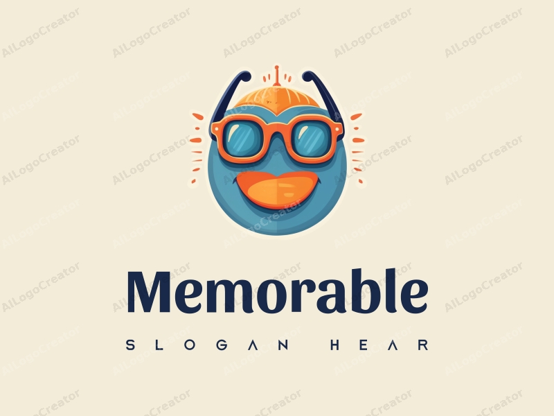 playful design features nostalgic elements like retro glasses and iconic symbols, combined with a clean background in blue and orange colors.