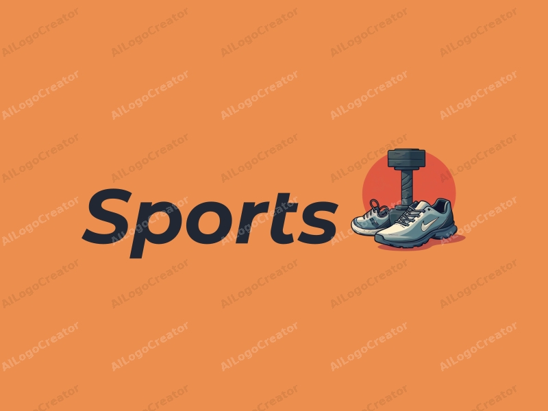 a modern design featuring a stylized dumbbell and running shoes, combined with a clean background and a focus on fitness elements, creating a harmonious and simple composition.