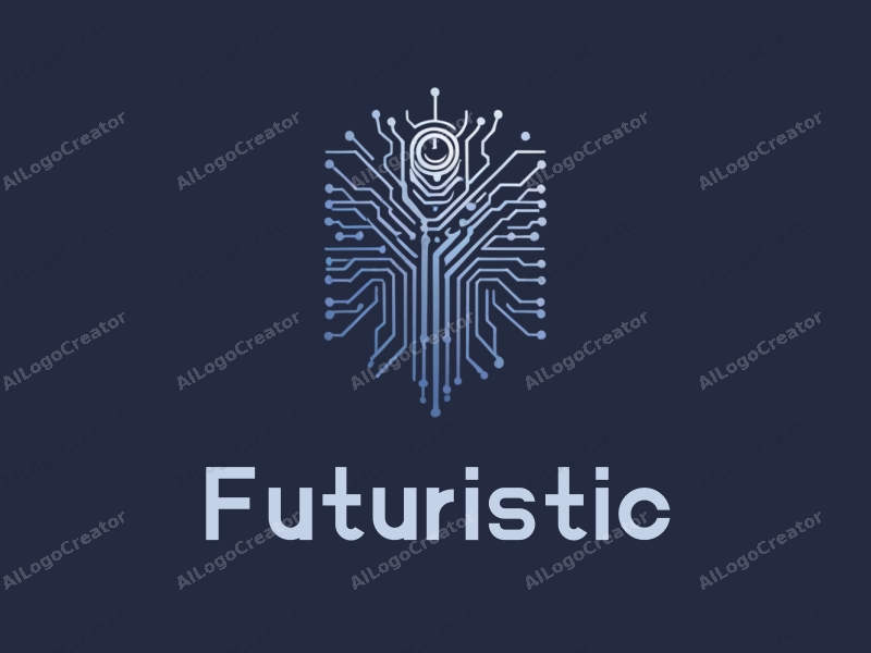 a modern minimalist design featuring a stylized robot silhouette intertwined with circuit patterns, using silver and blue colors, combined with a clean background.