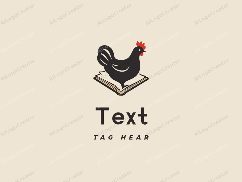 modern design features bold typography, a stylized book, and a chicken leg, combined with a clean background.