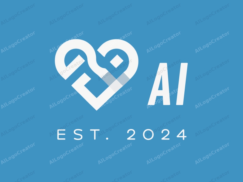 modern design features a heart shape intertwined with stylized letters, representing intelligence and algorithms, combined with a clean blue background.