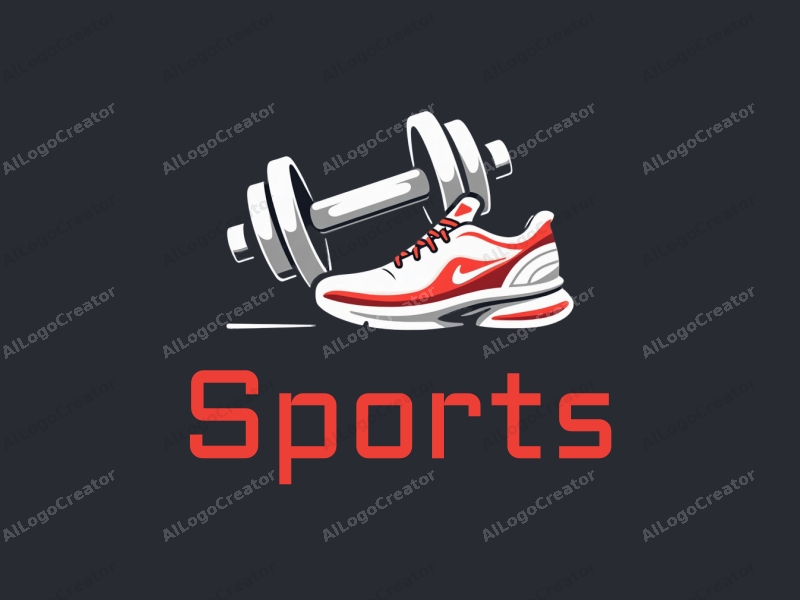 a modern design featuring a stylized dumbbell and running shoes, combined with a clean background and a focus on fitness elements.