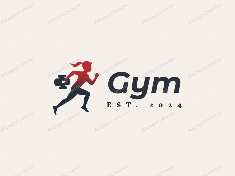 modern design features a stylized dumbbell and a dynamic runner silhouette, combined with a clean background and a harmonious layout.