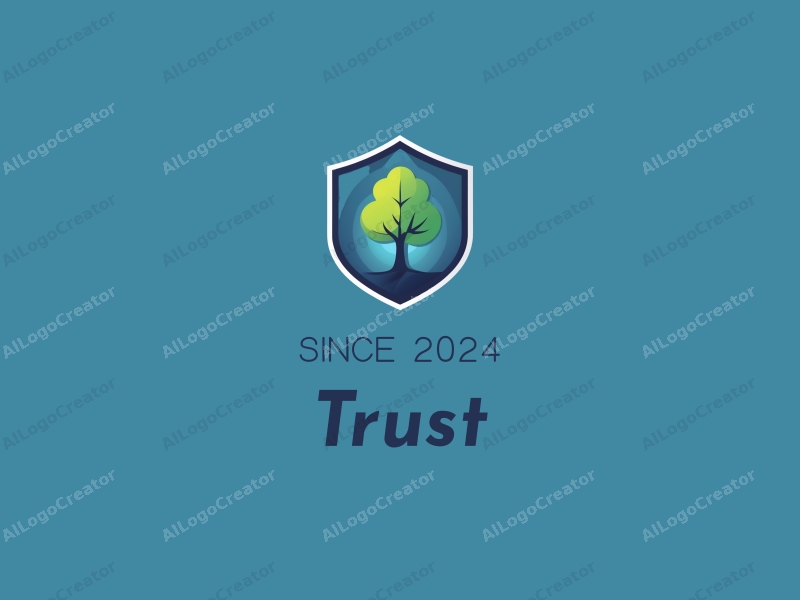 a modern design featuring a stylized shield and tree, symbolizing trust and safety, combined with a clean background in blue and green tones.