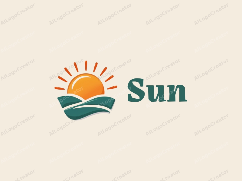 playful design features a stylized sun with rays emanating from it, incorporating elements of radiance and emerald accents, combined with a clean background.