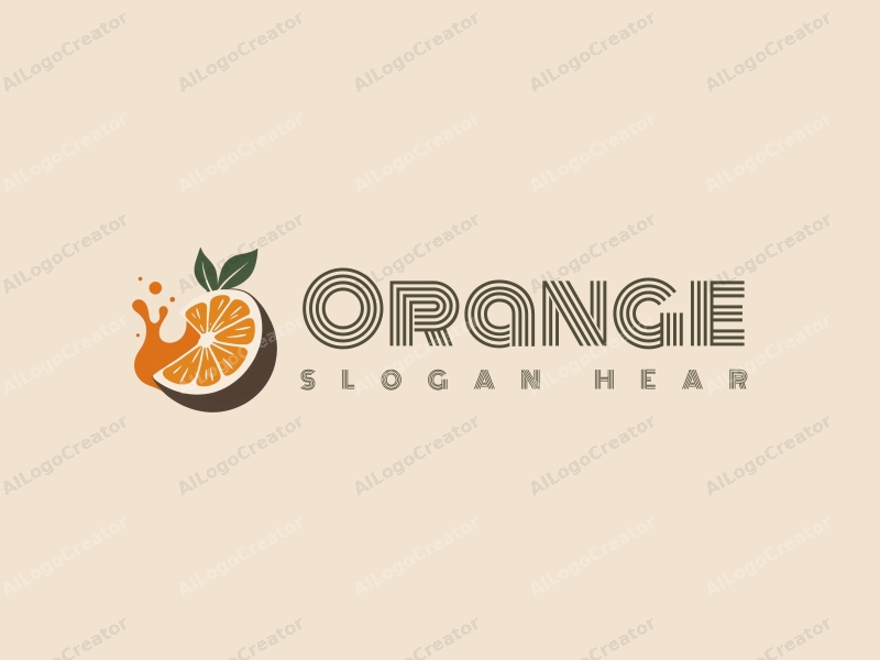 playful design features a stylized orange and a splash of juice, combined with a clean background and simple shapes.